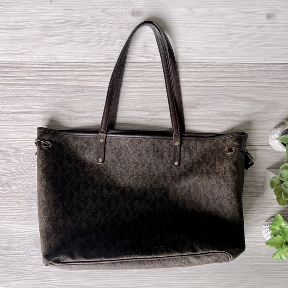 MICHAEL KORS jet set reversible brown logo snake print tote - Picture 7 of 16